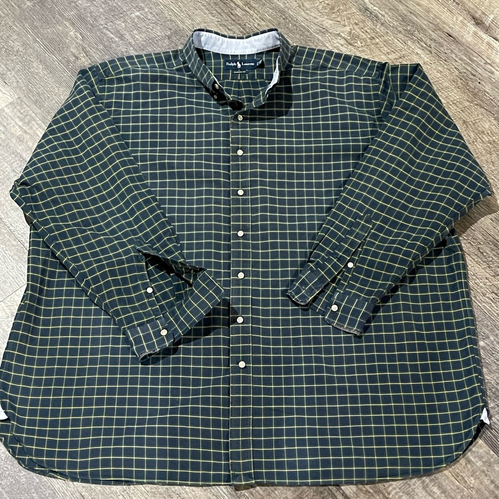 Ralph Lauren Dark Green Plaid Button Down Shirt 3XB